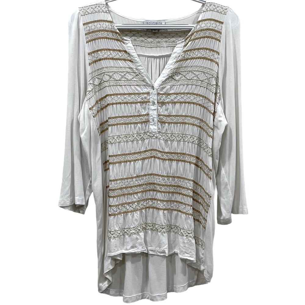 SOLITAIRE by Ravi Kohsla 3/4 Length Sleeve V-Neck Blouse SZ M